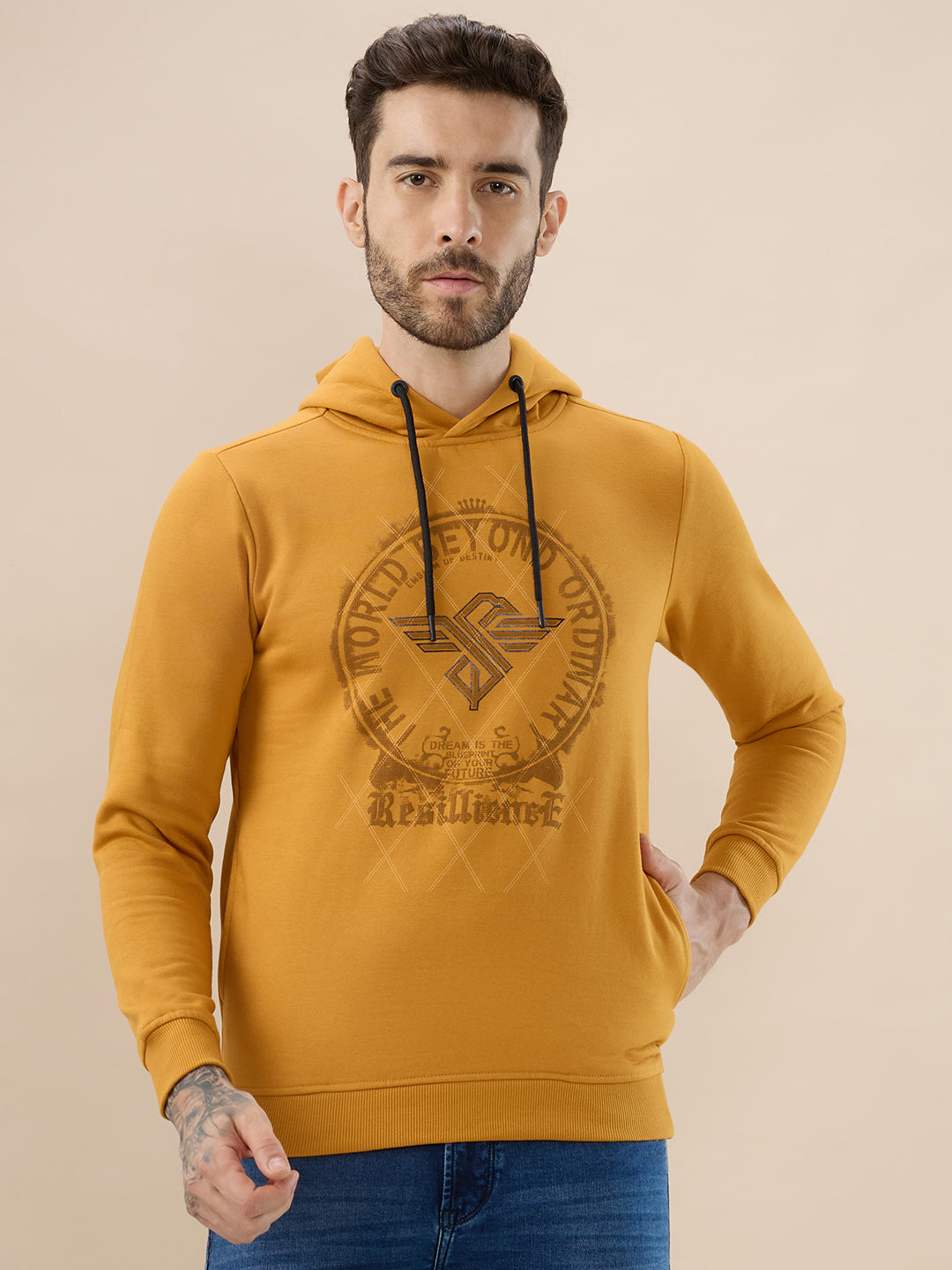 Status Quo Men'S Regular Fit Hooded Sweatshirt With Front Typography Print