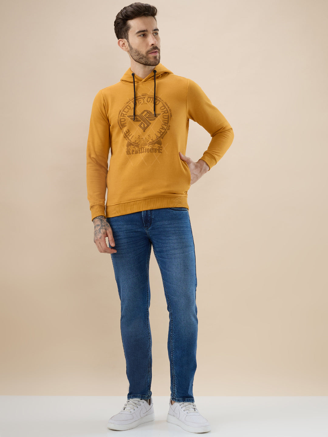 Status Quo Men'S Regular Fit Hooded Sweatshirt With Front Typography Print