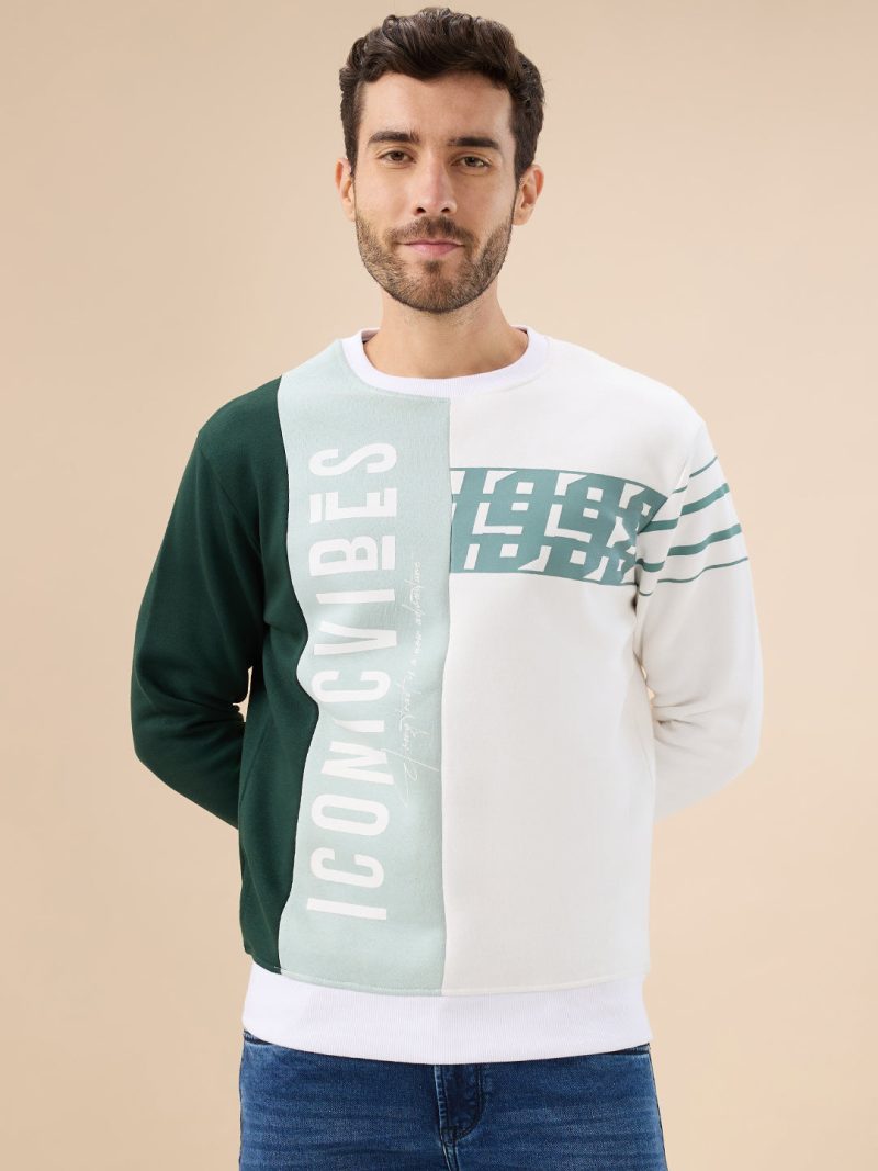 Status Quo Men'S Colorblock Typography Print Full Sleeve Round Neck Fleece Sweatshirt