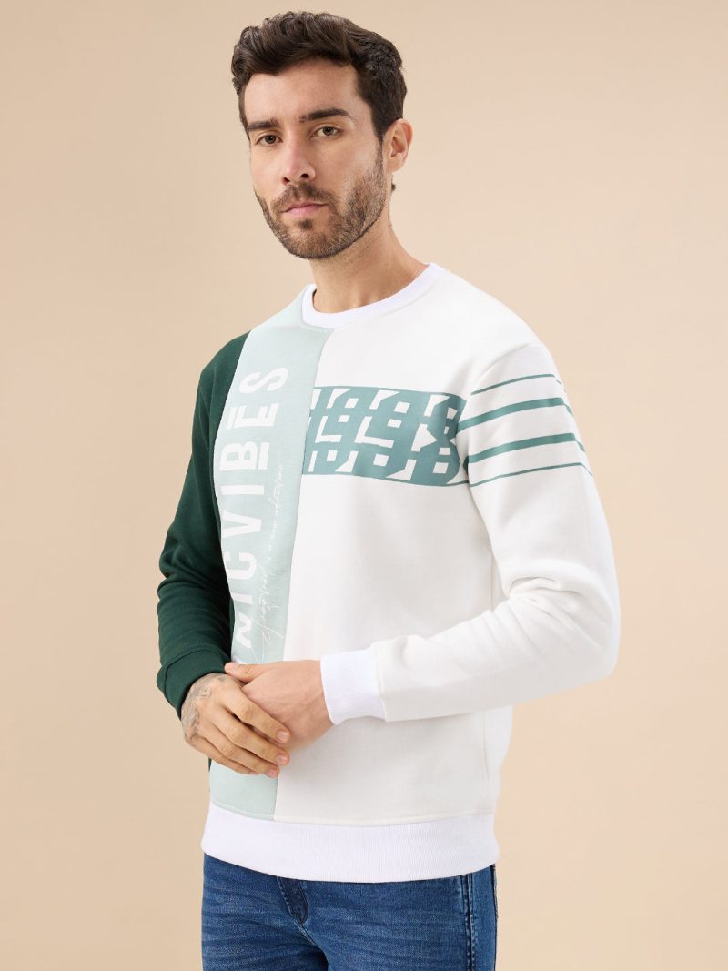 Status Quo Men'S Colorblock Typography Print Full Sleeve Round Neck Fleece Sweatshirt