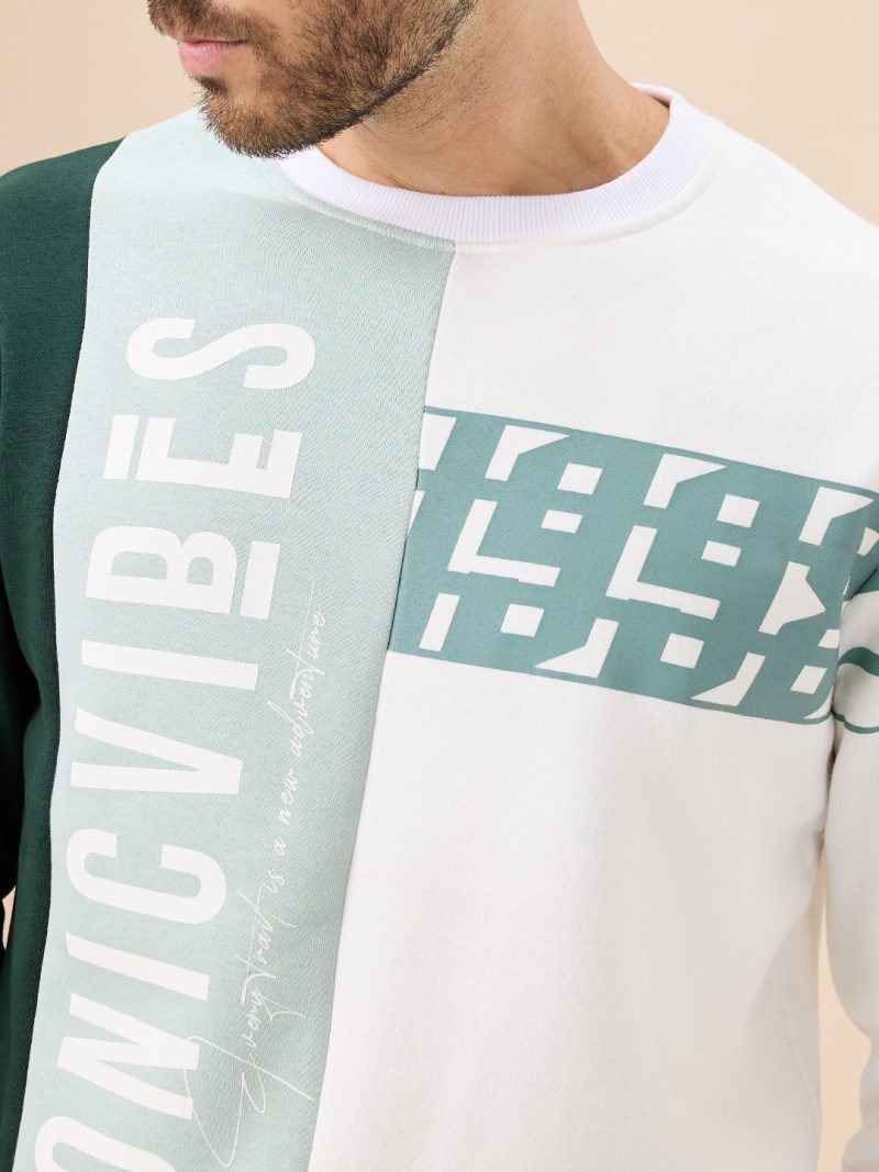 Status Quo Men'S Colorblock Typography Print Full Sleeve Round Neck Fleece Sweatshirt