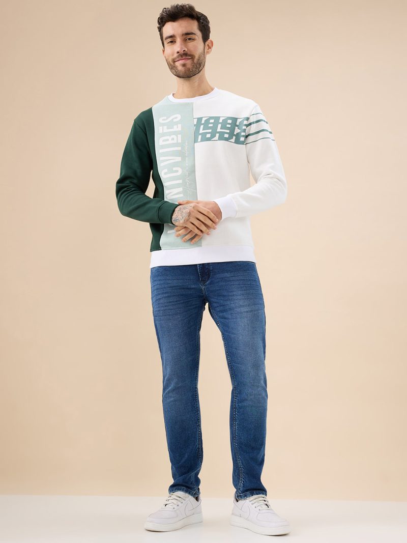 Status Quo Men'S Colorblock Typography Print Full Sleeve Round Neck Fleece Sweatshirt