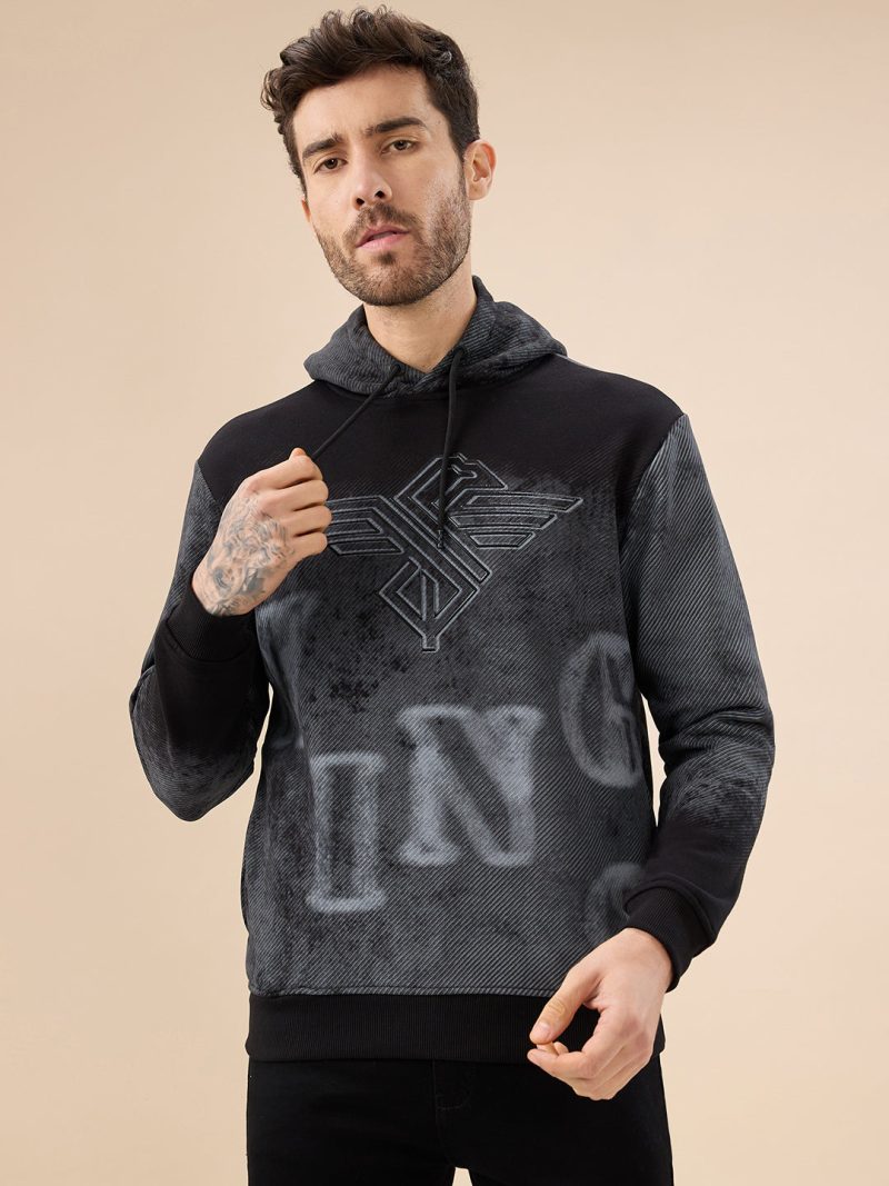 Status Quo Men'S Chest Embossed Print Full Sleeve Hooded Fleece Sweatshirt