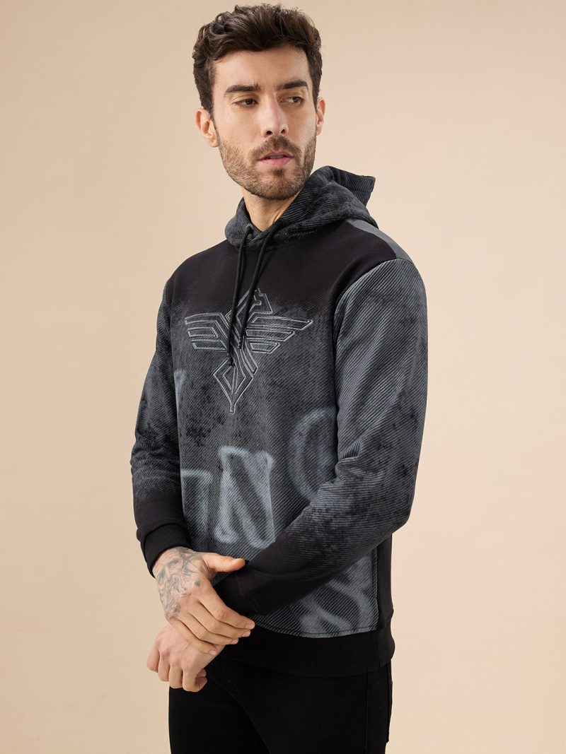 Status Quo Men'S Chest Embossed Print Full Sleeve Hooded Fleece Sweatshirt