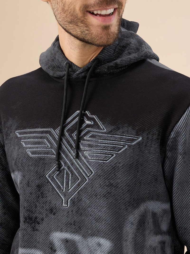 Status Quo Men'S Chest Embossed Print Full Sleeve Hooded Fleece Sweatshirt