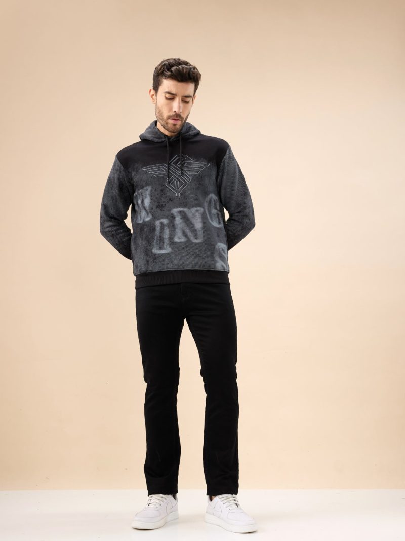 Status Quo Men'S Chest Embossed Print Full Sleeve Hooded Fleece Sweatshirt