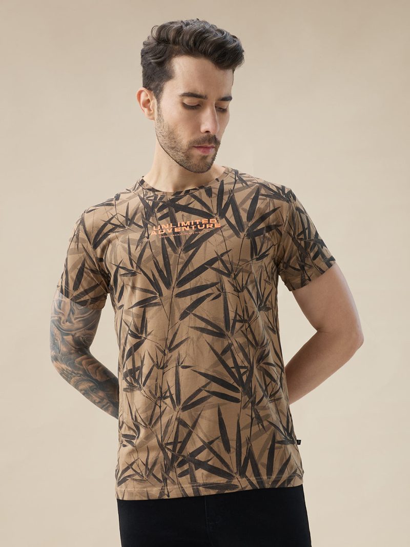 Status Quo Men'S Round Neck Half Sleeve All Over Tropical Print T-Shirt