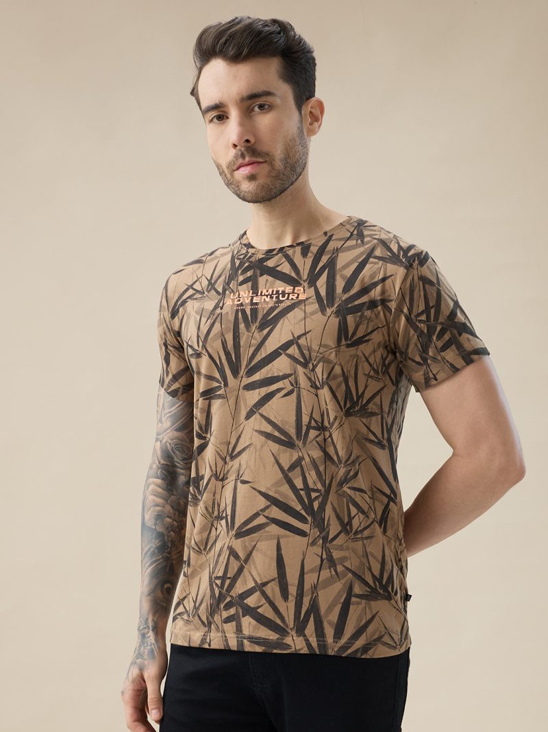 Status Quo Men'S Round Neck Half Sleeve All Over Tropical Print T-Shirt