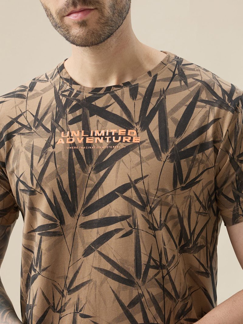 Status Quo Men'S Round Neck Half Sleeve All Over Tropical Print T-Shirt