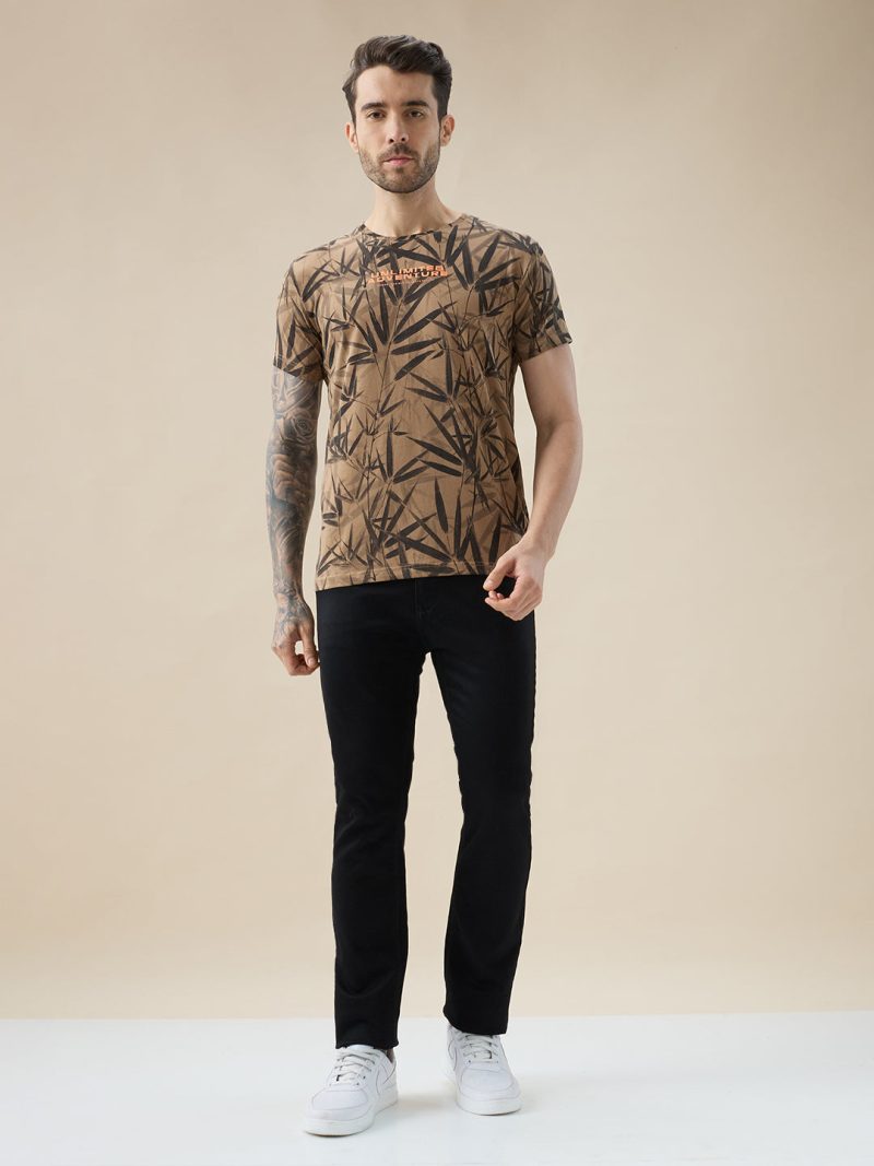 Status Quo Men'S Round Neck Half Sleeve All Over Tropical Print T-Shirt