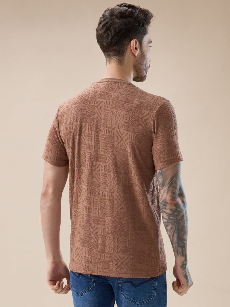 Status Quo Men'S Geometric Textured Solid Round Neck Regular Fit Half Sleeve T-Shirt