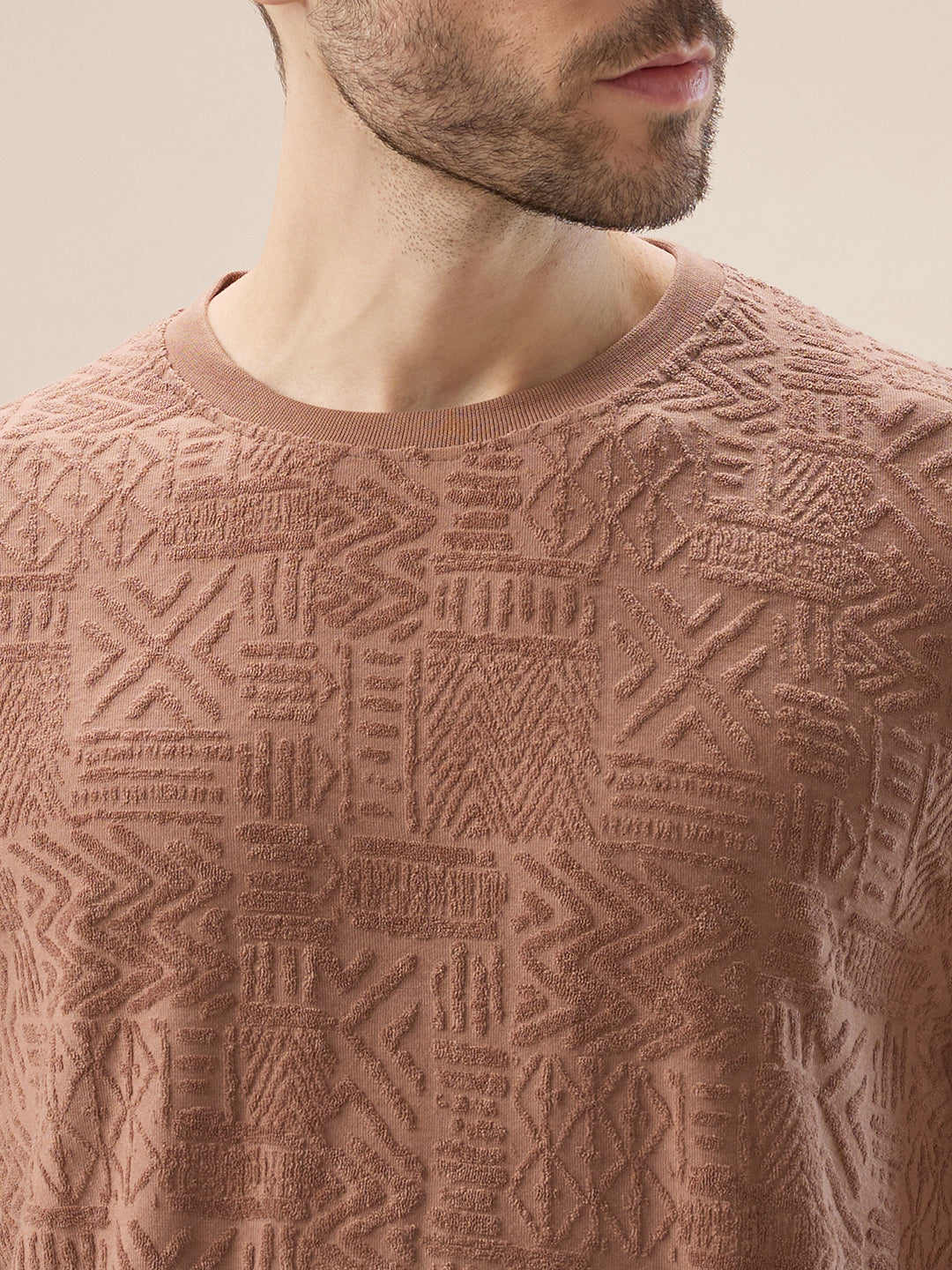 Status Quo Men'S Geometric Textured Solid Round Neck Regular Fit Half Sleeve T-Shirt