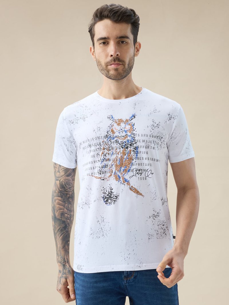 Status Quo Men'S Round Neck Half Sleeve T-Shirt With Graphic Typography Print