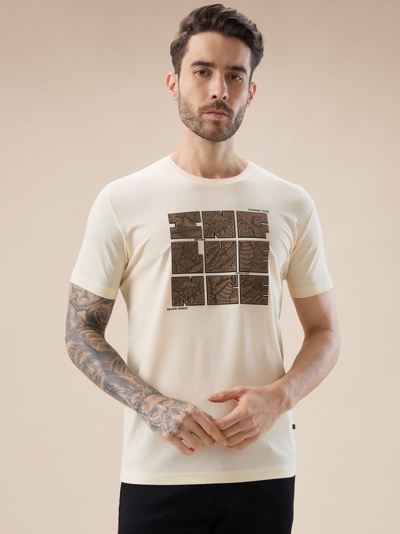 Status Quo Men'S Round Neck Half Sleeves T-Shirt With Rubberised Chest Typography