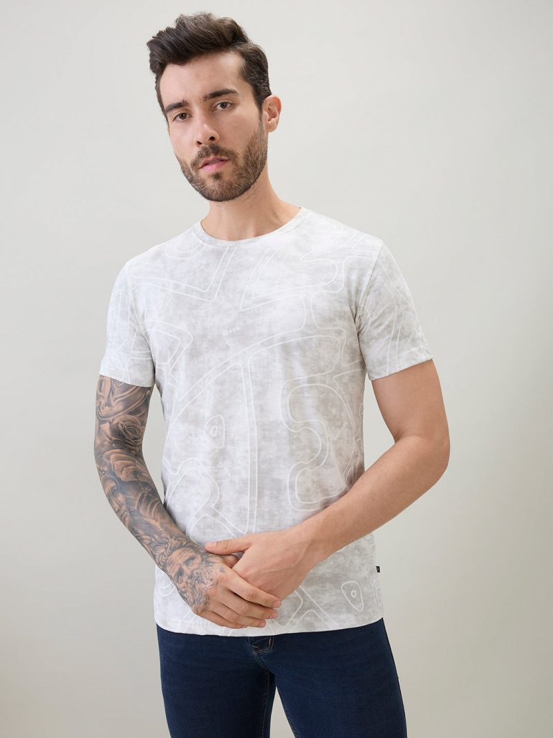 Status Quo Mens Abstract Printed Round Neck Half Sleeves Regular Fit T-Shirt