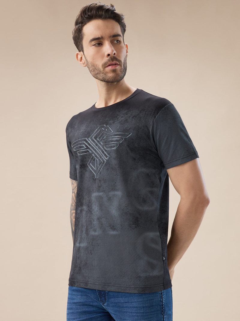 Status Quo Men'S Textured Graphic Print Round Neck Regular Fit T-Shirt