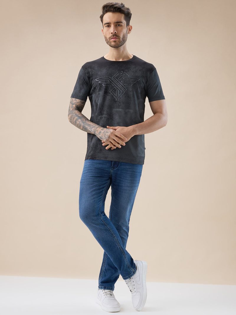 Status Quo Men'S Textured Graphic Print Round Neck Regular Fit T-Shirt