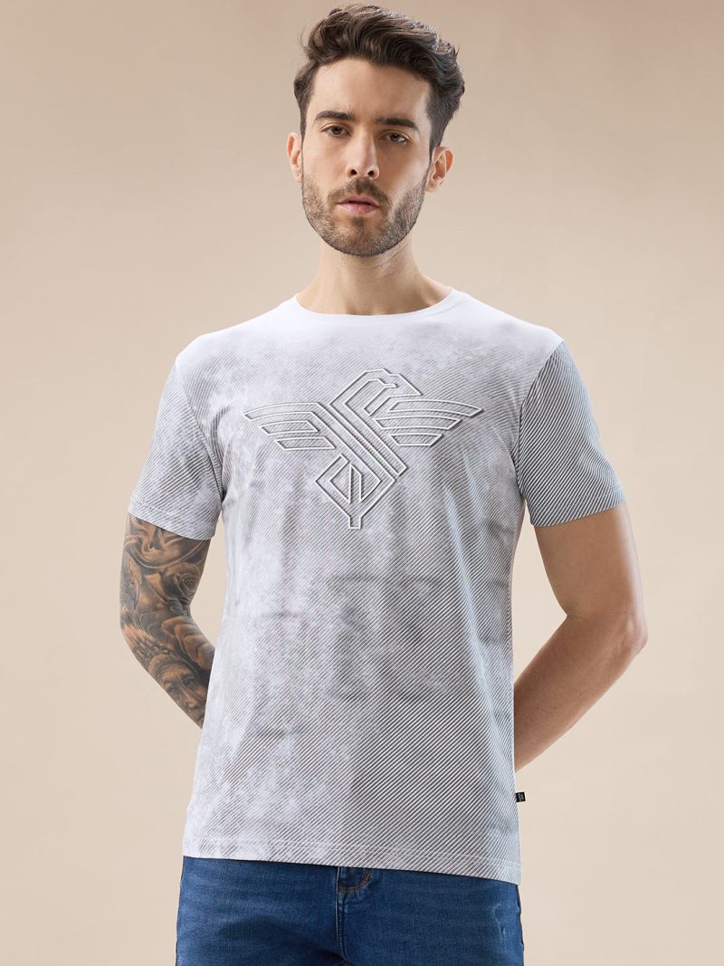 Status Quo Men'S Textured Graphic Print Round Neck Regular Fit T-Shirt