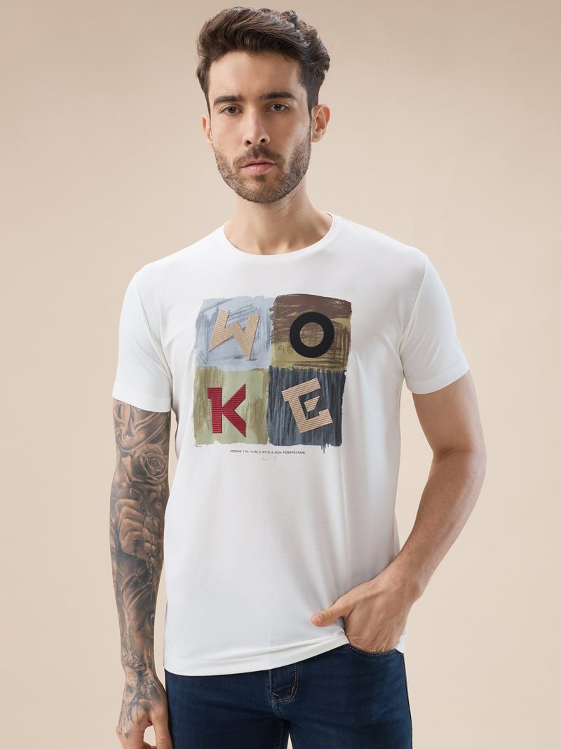 Status Quo Men'S Chest Applique Typography Print Round Neck Half Sleeves T-Shirt