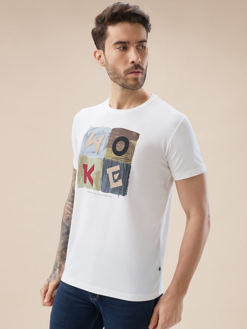 Status Quo Men'S Chest Applique Typography Print Round Neck Half Sleeves T-Shirt