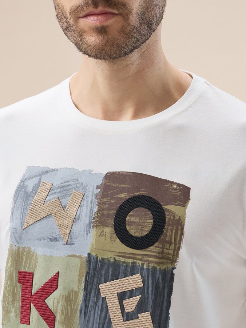 Status Quo Men'S Chest Applique Typography Print Round Neck Half Sleeves T-Shirt