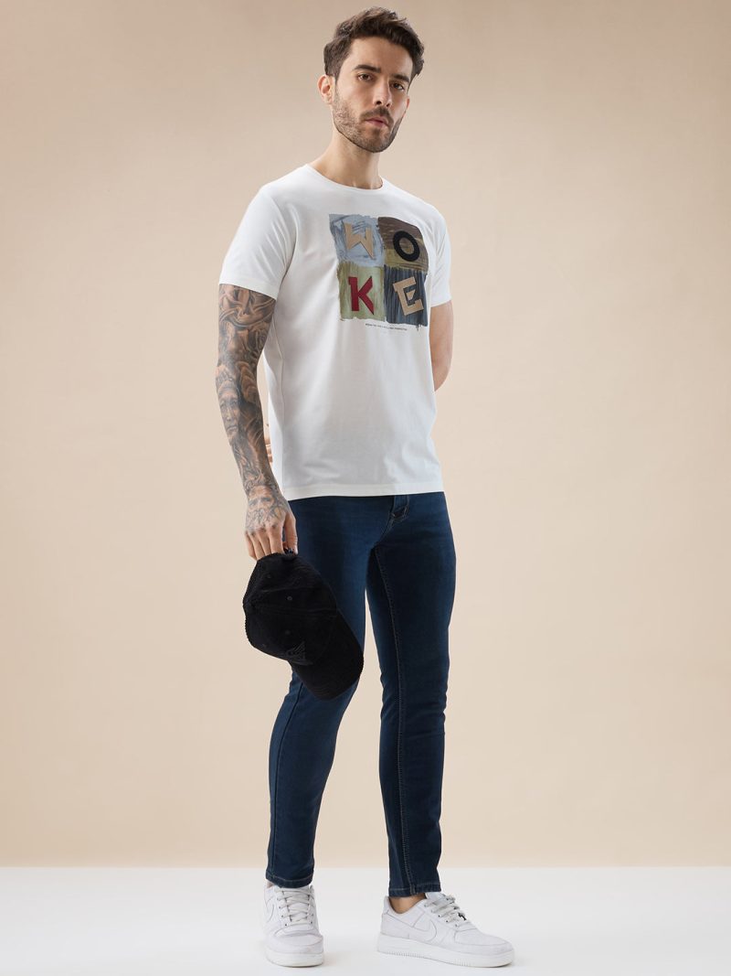 Status Quo Men'S Chest Applique Typography Print Round Neck Half Sleeves T-Shirt