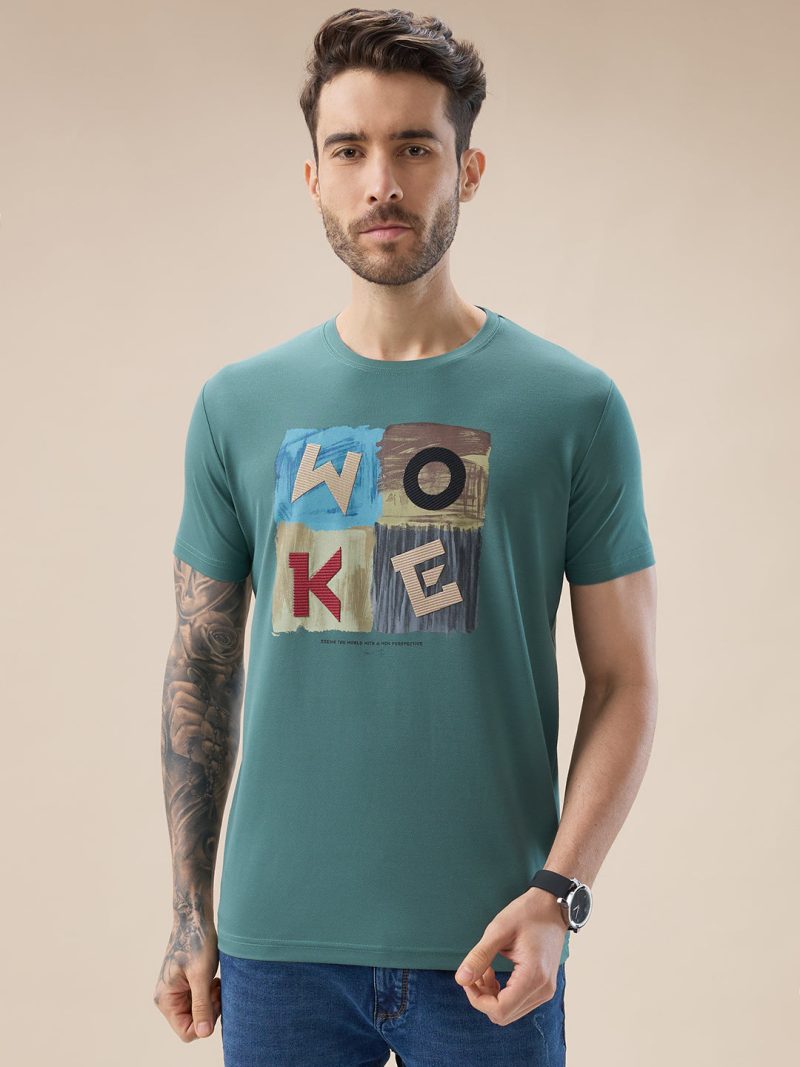 Status Quo Men'S Chest Applique Typography Print Round Neck Half Sleeves T-Shirt