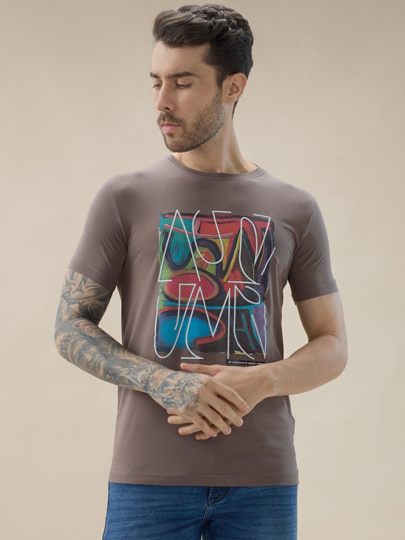 Status Quo Men'S Chest Graphic Print Round Neck Half Sleeve Regular Fit T-Shirt