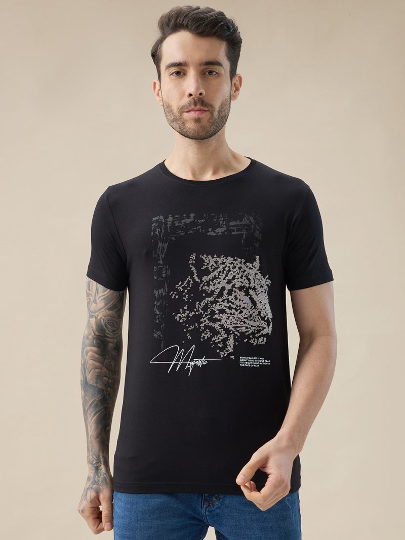 Status Quo Men'S Chest Rubberized Graphic Print Round Neck Half Sleeve Regular Fit T-Shirt