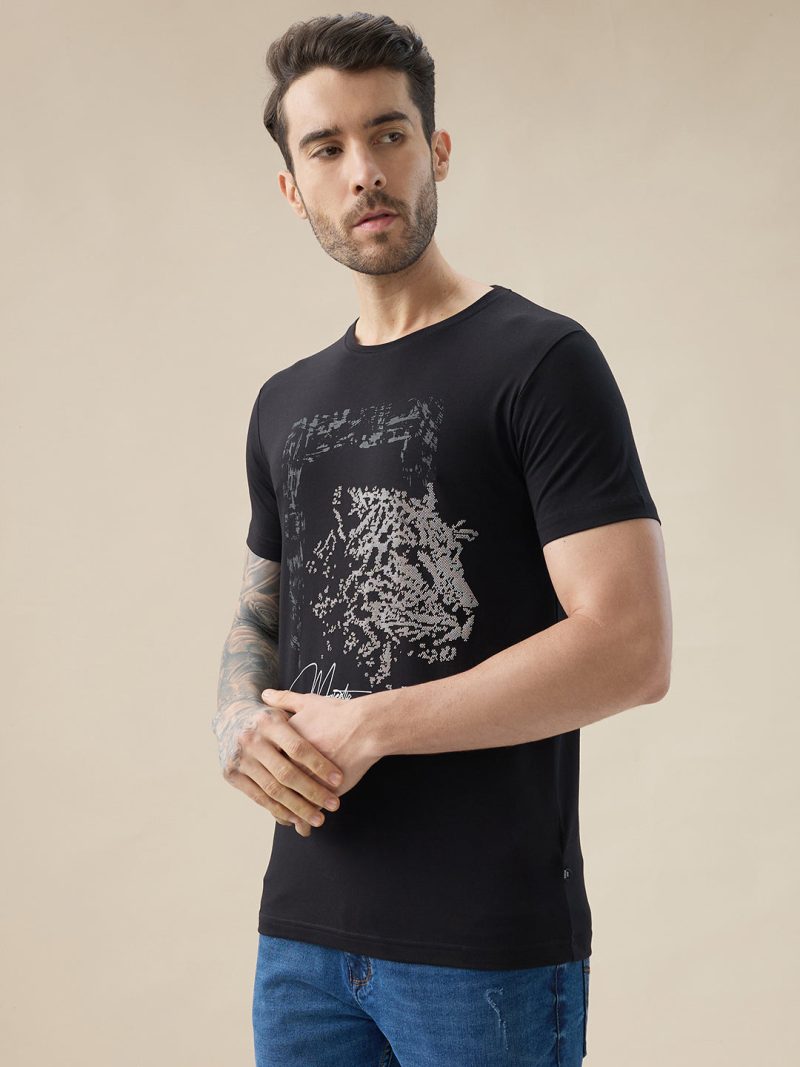 Status Quo Men'S Chest Rubberized Graphic Print Round Neck Half Sleeve Regular Fit T-Shirt