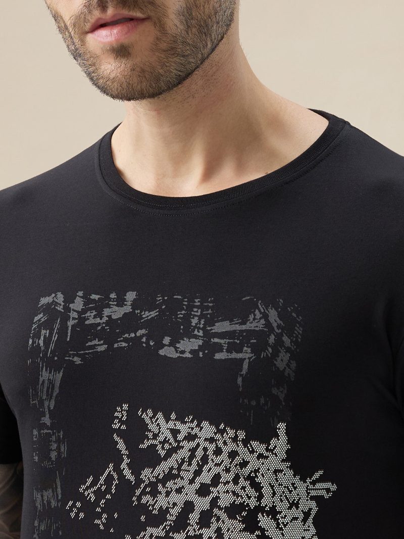 Status Quo Men'S Chest Rubberized Graphic Print Round Neck Half Sleeve Regular Fit T-Shirt