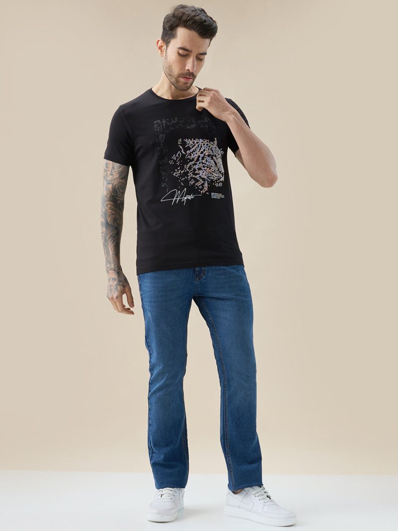 Status Quo Men'S Chest Rubberized Graphic Print Round Neck Half Sleeve Regular Fit T-Shirt