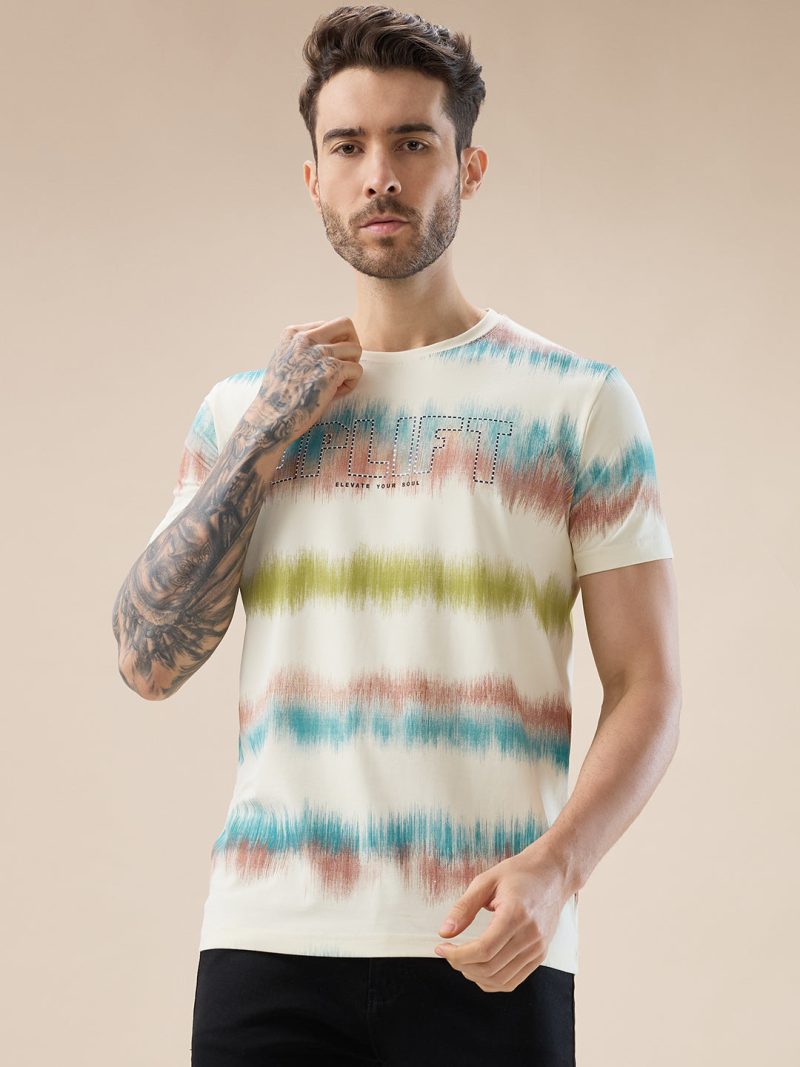 Status Quo Men'S Round Neck Half Sleeve Regular Fit Abstract Gradient Stripe T-Shirt