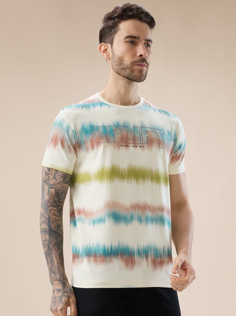 Status Quo Men'S Round Neck Half Sleeve Regular Fit Abstract Gradient Stripe T-Shirt