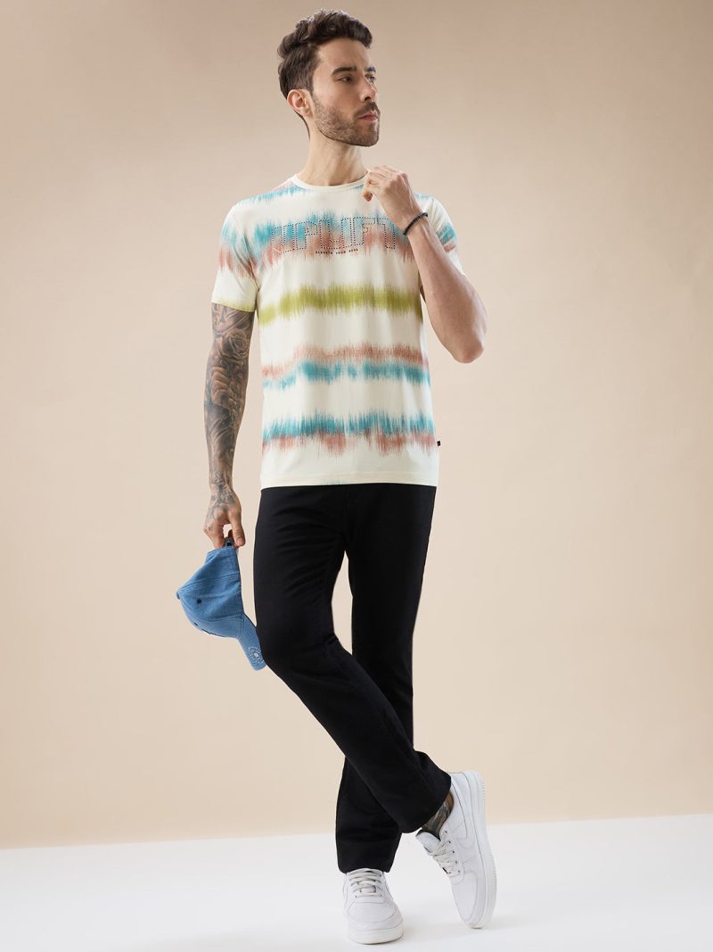 Status Quo Men'S Round Neck Half Sleeve Regular Fit Abstract Gradient Stripe T-Shirt