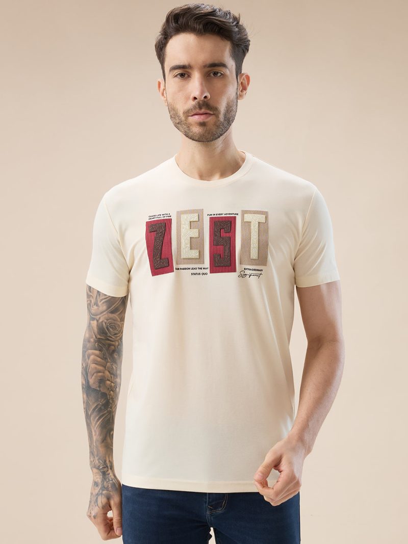 Status Quo Men'S Rubberized Typography Print Round Neck Regular Fit T-Shirt