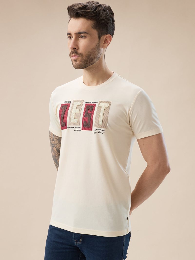 Status Quo Men'S Rubberized Typography Print Round Neck Regular Fit T-Shirt