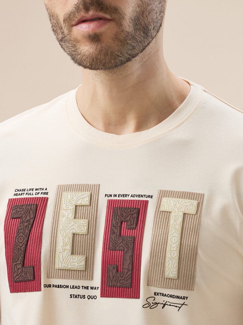 Status Quo Men'S Rubberized Typography Print Round Neck Regular Fit T-Shirt