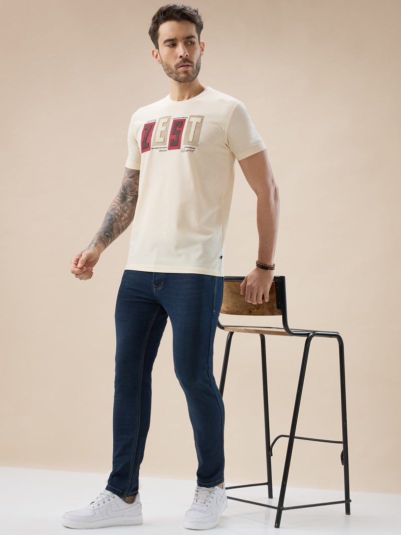 Status Quo Men'S Rubberized Typography Print Round Neck Regular Fit T-Shirt