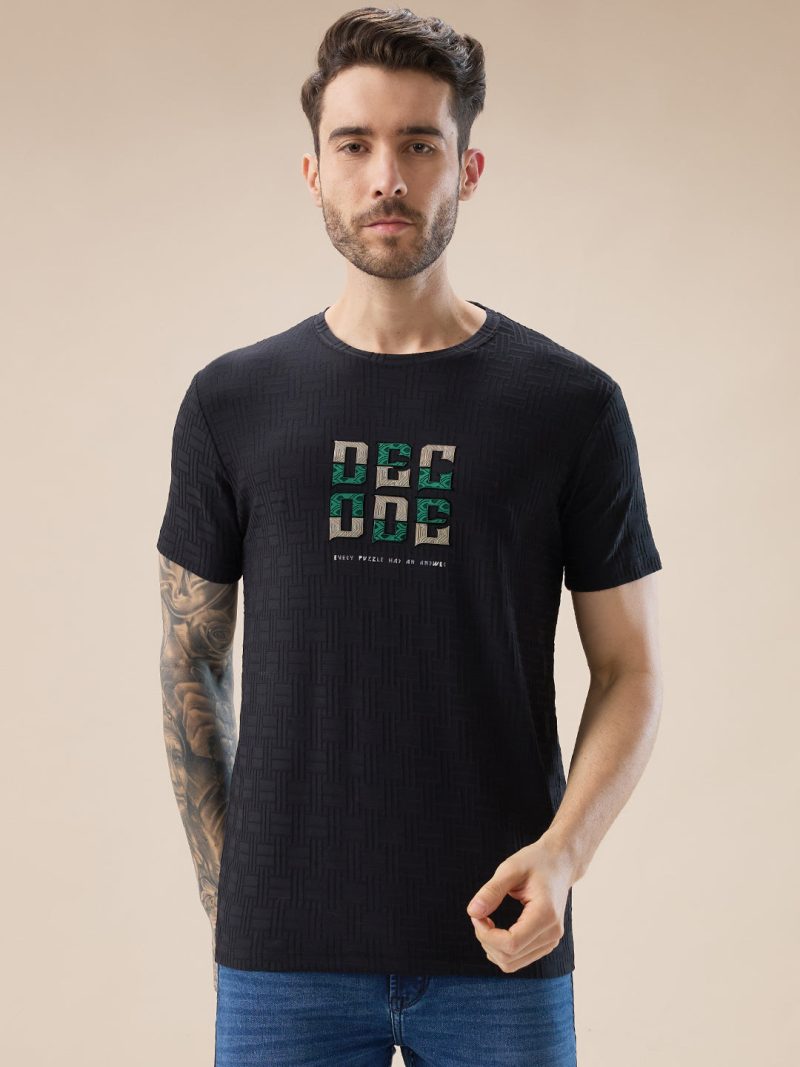 Status Quo Men'S Textured Typography Print Round Neck Regular Fit T-Shirt