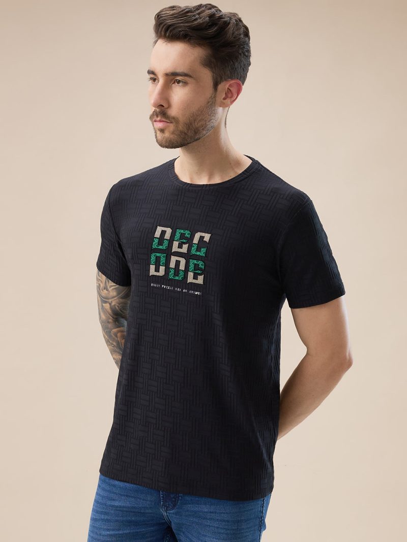 Status Quo Men'S Textured Typography Print Round Neck Regular Fit T-Shirt