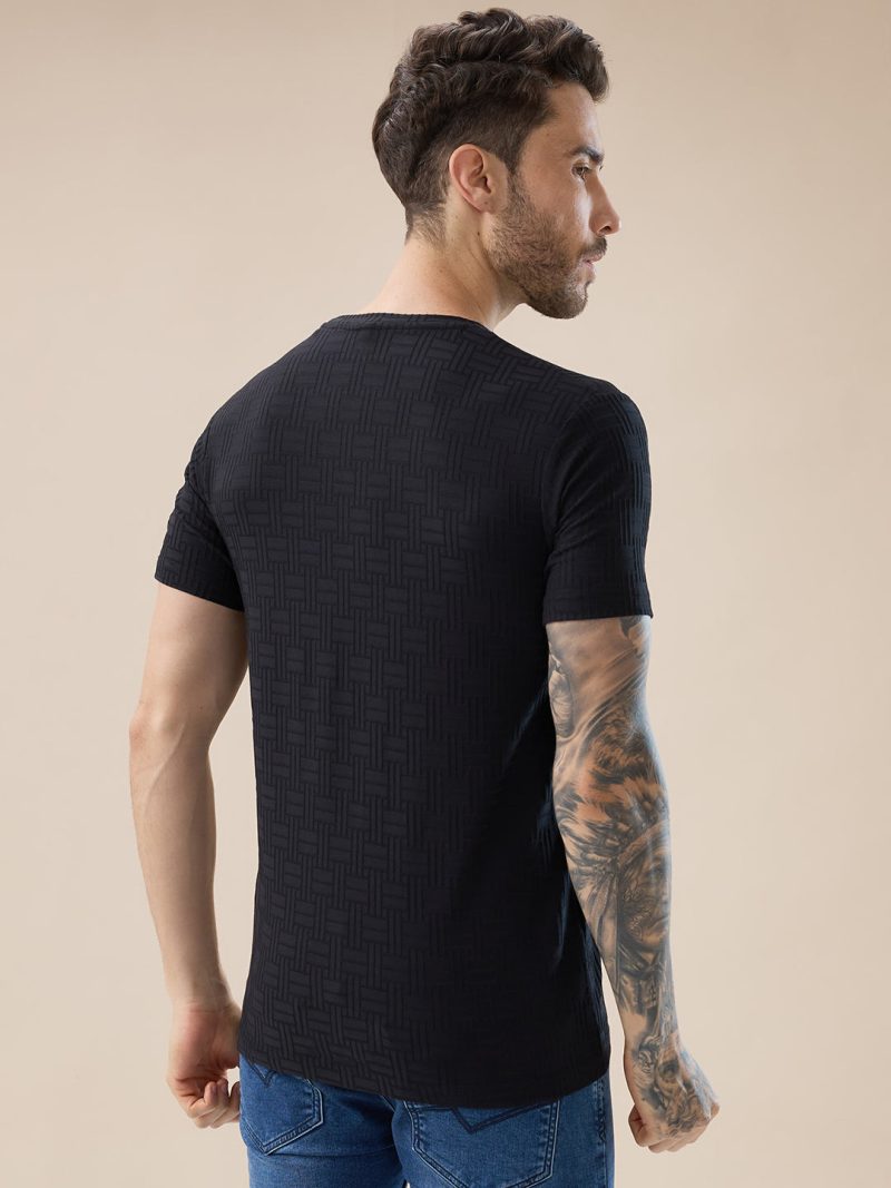 Status Quo Men'S Textured Typography Print Round Neck Regular Fit T-Shirt