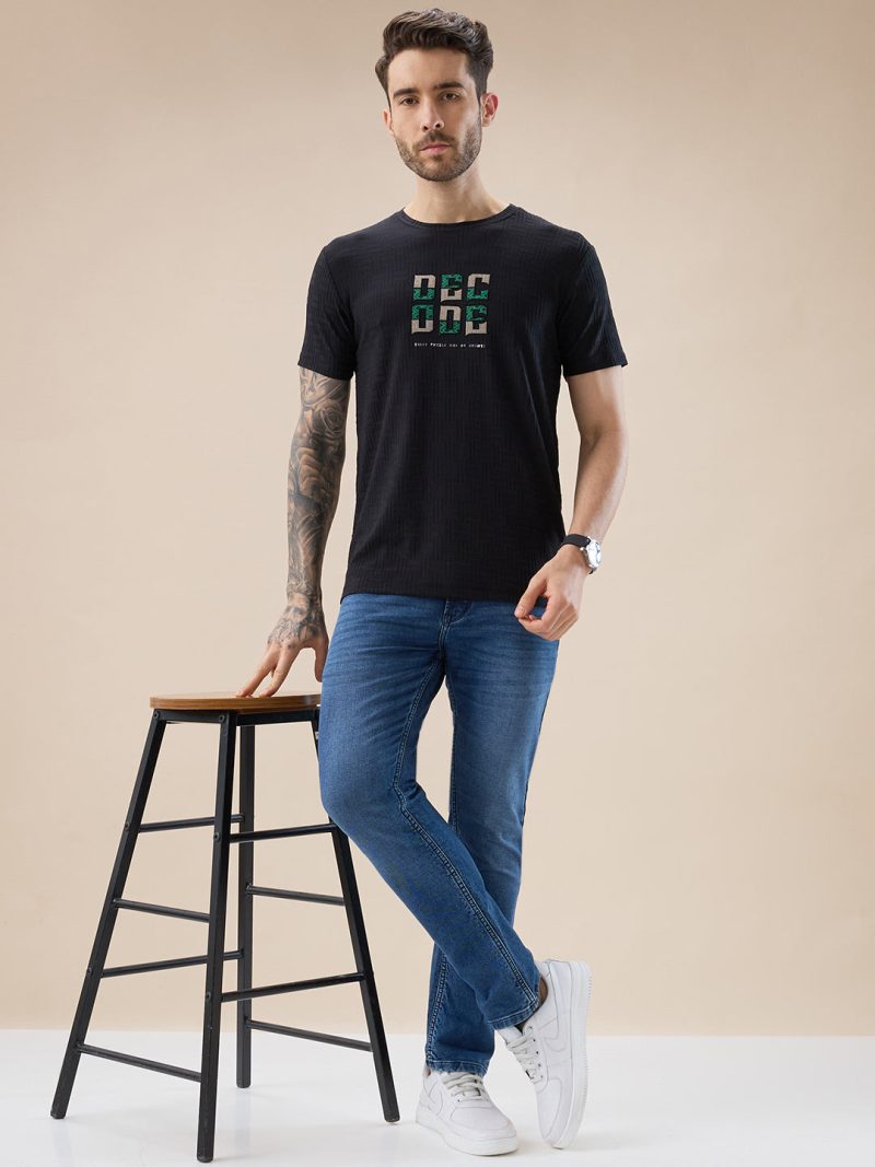 Status Quo Men'S Textured Typography Print Round Neck Regular Fit T-Shirt