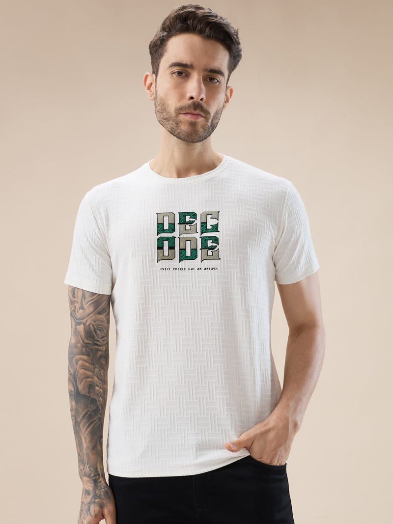 Status Quo Men'S Textured Typography Print Round Neck Regular Fit T-Shirt