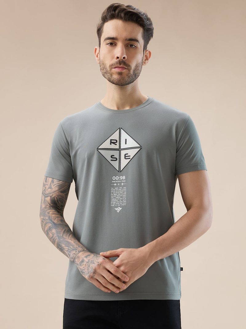 Status Quo Men'S Applique Typography Print Round Neck Regular Fit T-Shirt