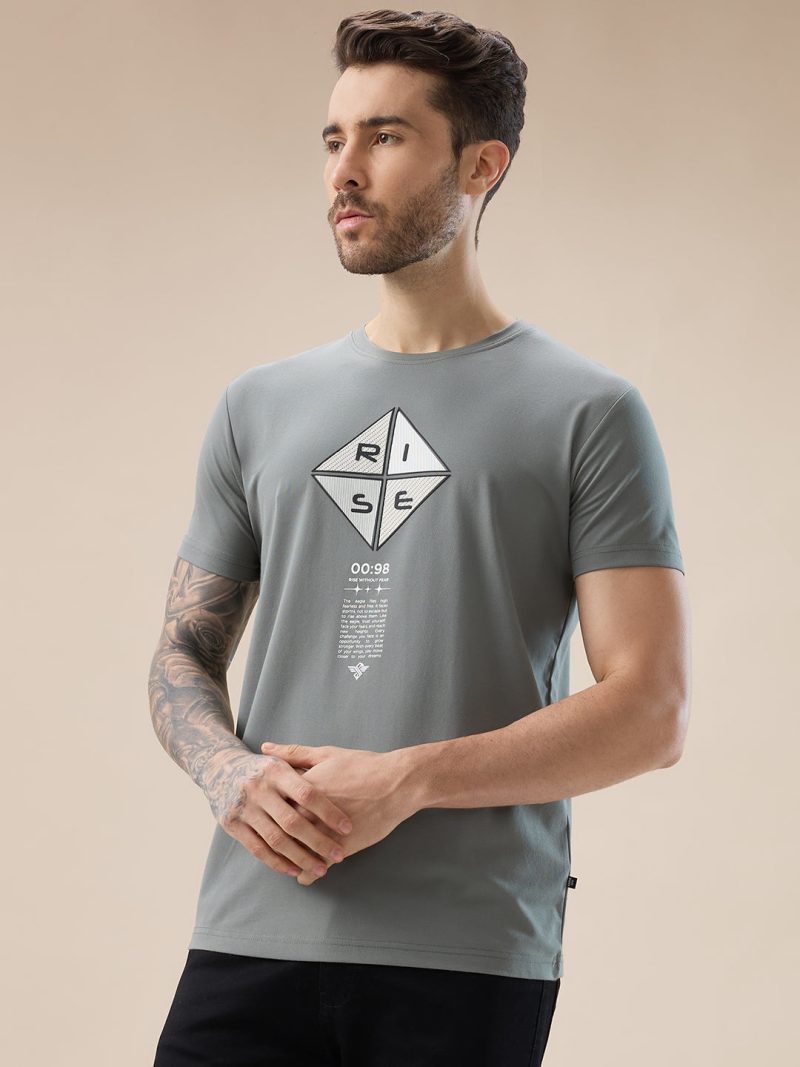 Status Quo Men'S Applique Typography Print Round Neck Regular Fit T-Shirt