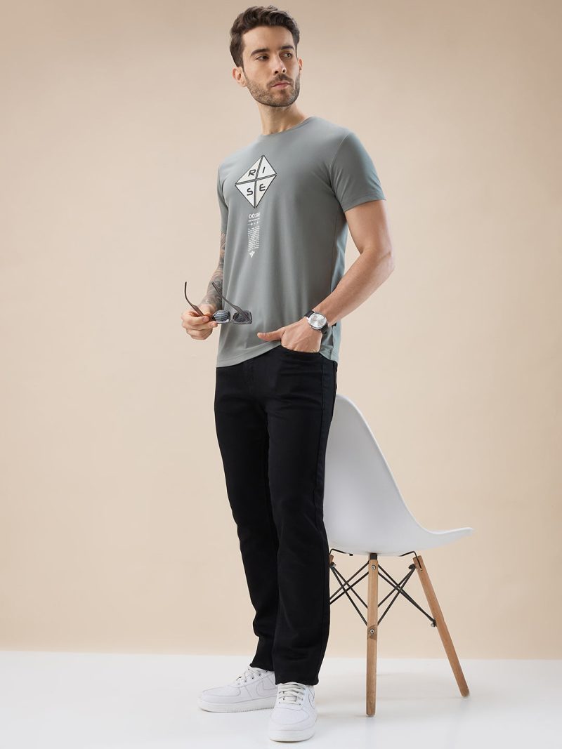 Status Quo Men'S Applique Typography Print Round Neck Regular Fit T-Shirt