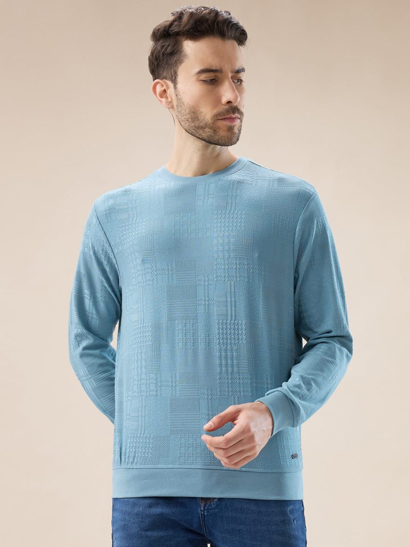 Status Quo Men'S Geometric Textured Round Neck Full Sleeve Regular Fit T-Shirt