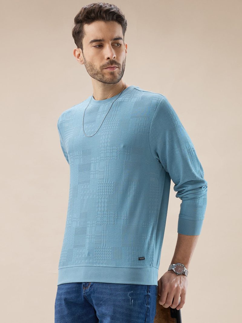 Status Quo Men'S Geometric Textured Round Neck Full Sleeve Regular Fit T-Shirt