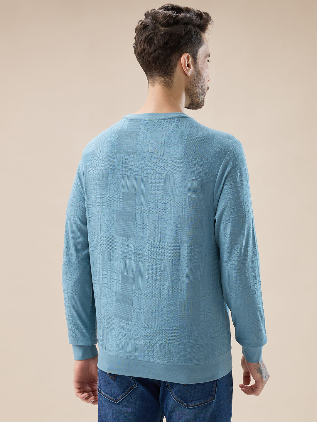 Status Quo Men'S Geometric Textured Round Neck Full Sleeve Regular Fit T-Shirt